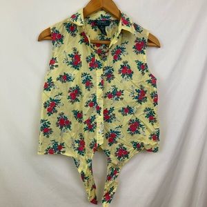 Ralph Lauren front tie sleeveless collared button down blouse
